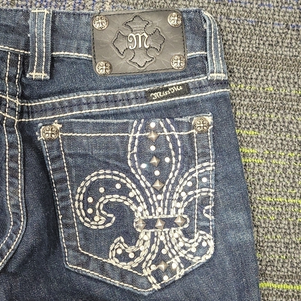 Miss Me JP5010 Boot Cut Jeans Women's Bling Studded Fleur De Lis Stretch-Size 27 - Picture 12 of 13